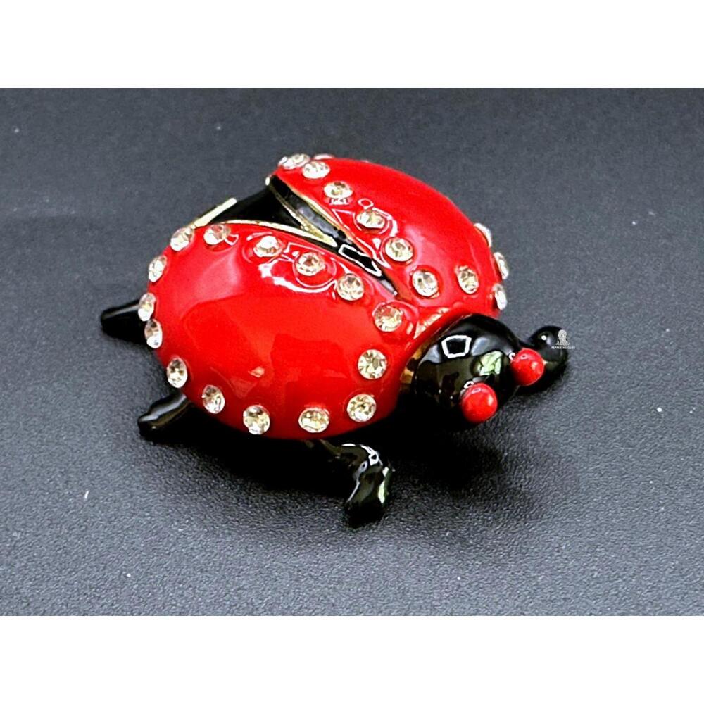Ladybug Shaped Jewelry Trinket Box with Rhinestone Decoration